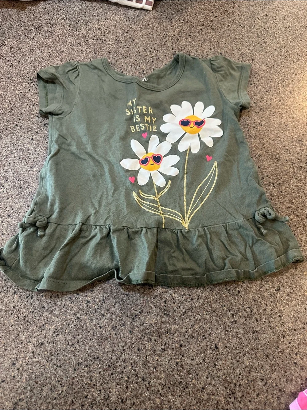 Carter's Olive Green Daisy Graphic Tee with Heart Details